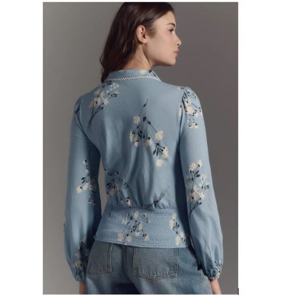Maeve Smocked Button-down Top in Blue Pattern from Anthropologie –Size Small–NWT - Picture 2 of 8